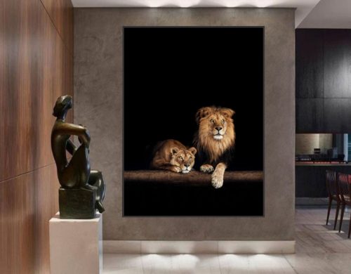 Quadro Leão com borda dourada Quadro Leão com borda dourada